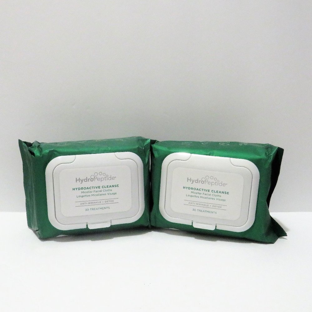 HYDROPEPTIDE HYDROACTIVE CLEANSE MICELLAR FACIAL CLOTHS 30 TREATMENTS - 2 PC LOT
